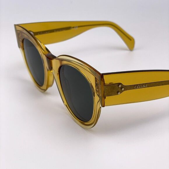 SALE! NEW Celine CL40008I 39N Unisex Yellow Green Rounded Cat Eye Sunglasses - Picture 7 of 14